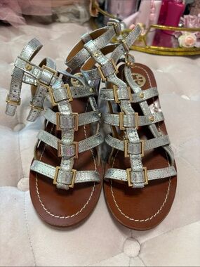Tory Burch Silver Gladiator Buckle Sandals